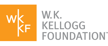 W.K. Kellogg Foundation Logo, Orange square with initials in middle and gray name beside.